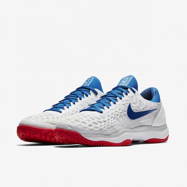 Nike Zoom Cage 3 Tennisschuhe Herren Weiß Platin Rot Blau 458-37897