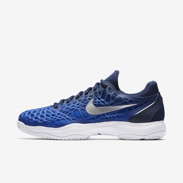 Nike Zoom Cage 3 Tennisschuhe Herren Navy Blau Weiß Metallic Silber 624-52892