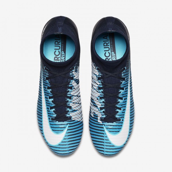 Nike Mercurial Superfly V Fg Fußballschuhe Herren Obsidian Blau Weiß 569-17673