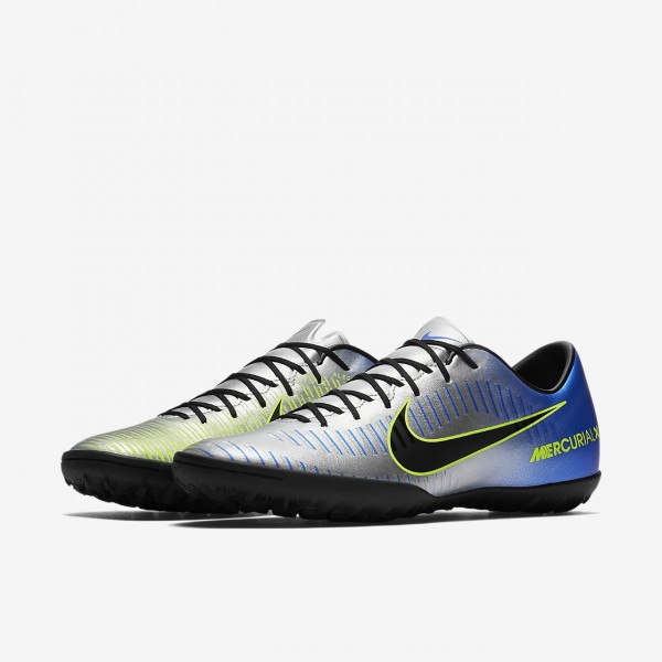 Nike Mercurialx Victory VI Neymar Tf Fußballschuhe Herren Blau Silber Grün Schwarz 248-28827