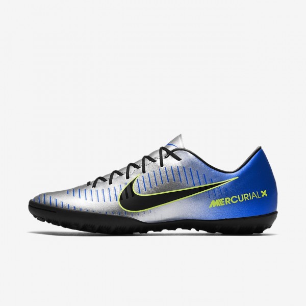 Nike Mercurialx Victory VI Neymar Tf Fußballschuhe Damen Blau Silber Grün Schwarz 491-96241