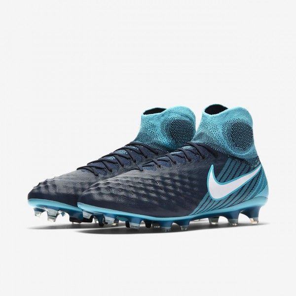 Nike Magista Obra II Fg Fußballschuhe Damen Obsidian Blau Weiß 442-50108