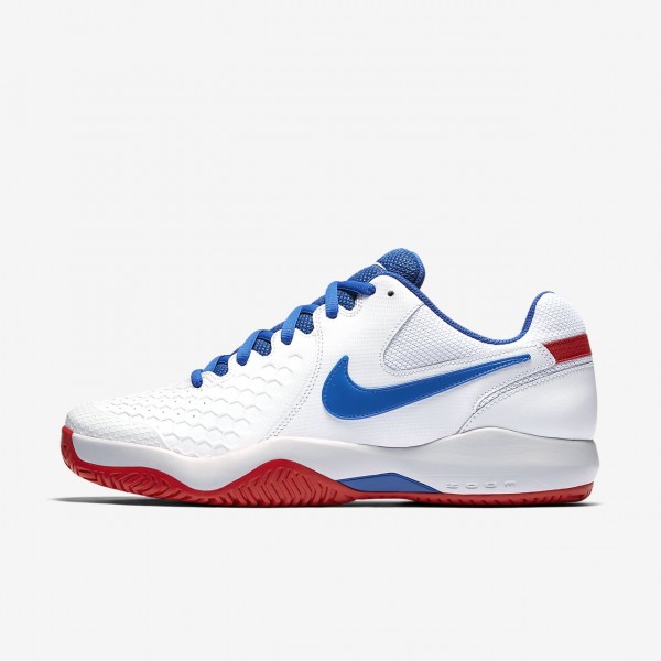 Nike Court Air Zoom Resistance Tennisschuhe Herren Weiß Platin Rot Blau 651-20877