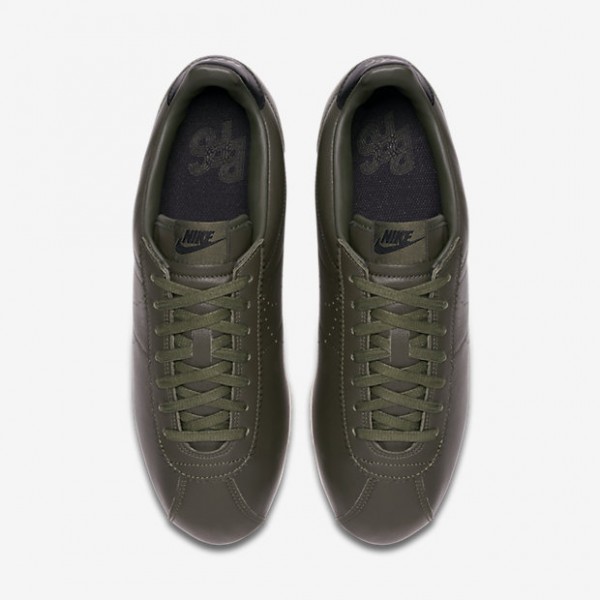 Nike Classic Cortez Leder Premium Freizeitschuhe Herren Khaki Schwarz Weiß 443-22463