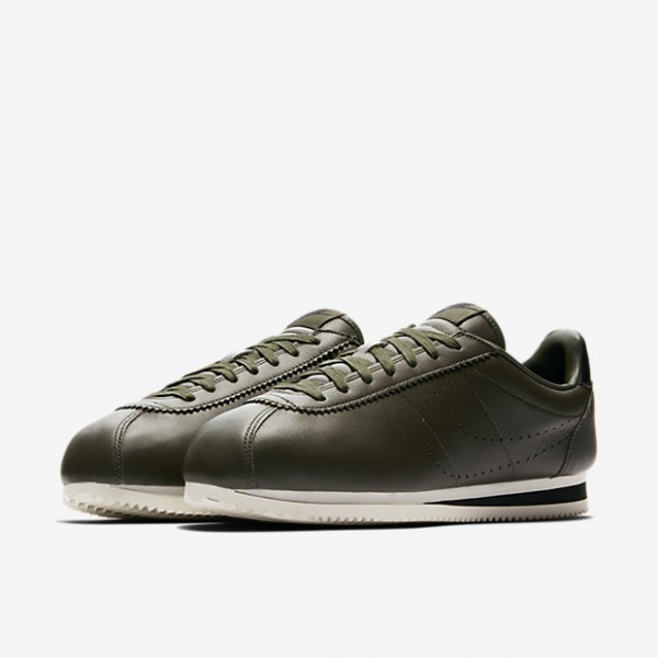 Nike Classic Cortez Leder Premium Freizeitschuhe Herren Khaki Schwarz Weiß 443-22463