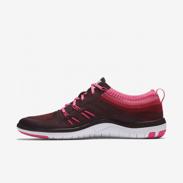 Nike Free Tr Focus Flyknit Trainingsschuhe Damen Tiefes Weinrot Pink Weiß 506-88524