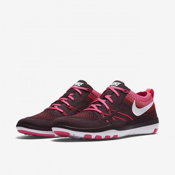 Nike Free Tr Focus Flyknit Trainingsschuhe Damen Tiefes Weinrot Pink Weiß 506-88524