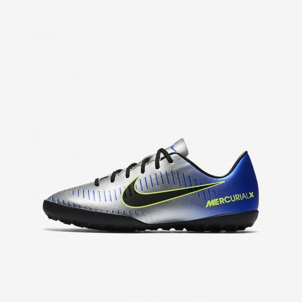 Nike Jr. Mercurialx Victory VI Neymar Tf Fußballschuhe Jungen Blau Silber Grün Schwarz 391-35262