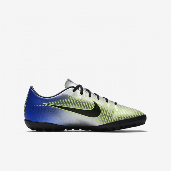 Nike Jr. Mercurialx Victory VI Neymar Tf Fußballschuhe Jungen Blau Silber Grün Schwarz 391-35262