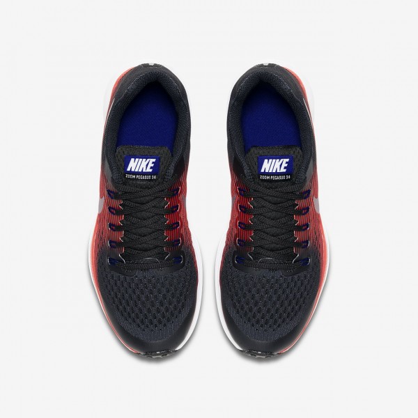 Nike Zoom Pegasus 34 Laufschuhe Mädchen Schwarz Rot Metallic Silber 985-38209
