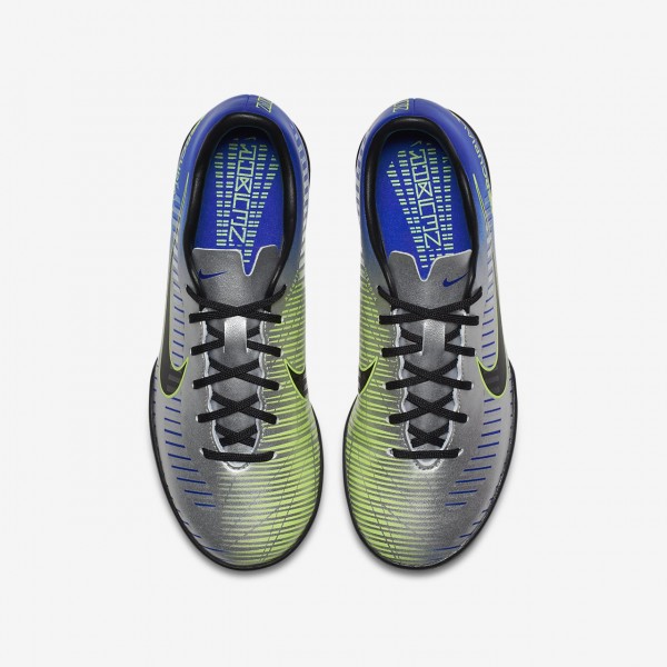 Nike Jr. Mercurialx Victory VI Neymar Tf Fußballschuhe Mädchen Blau Silber Grün Schwarz 861-24546