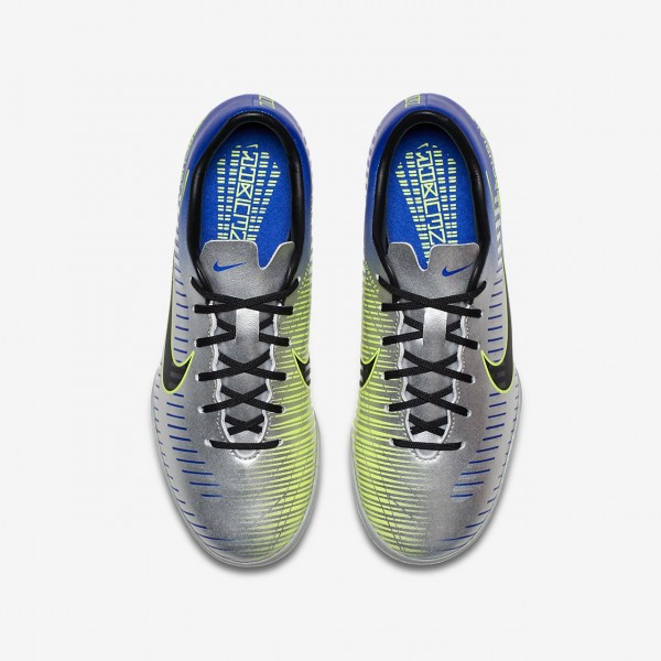 Nike Jr. Mercurialx Victory VI Neymar Ic Fußballschuhe Mädchen Blau Silber Grün Schwarz 141-15799