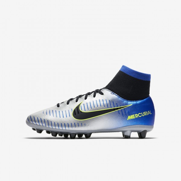 Nike Jr. Mercurial Victory VI Dynamic Fit Neymar Ag-pro Fußballschuhe Mädchen Blau Silber Grün Schwa