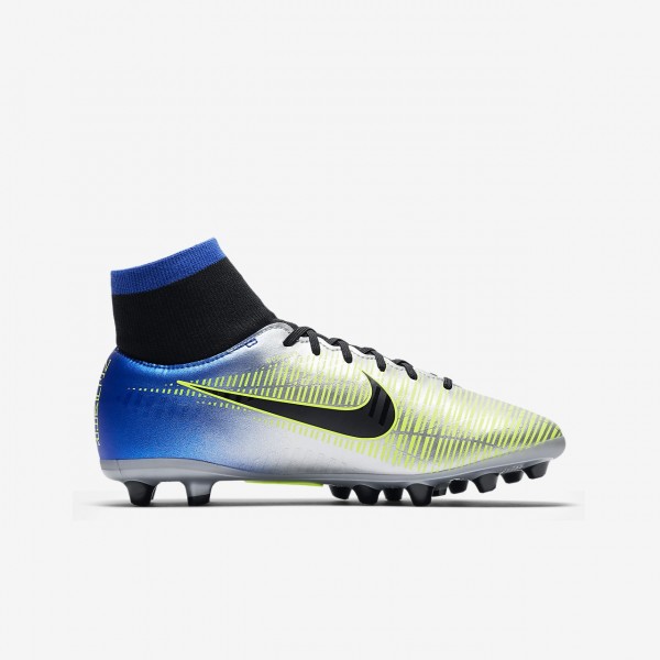 Nike Jr. Mercurial Victory VI Dynamic Fit Neymar Ag-pro Fußballschuhe Mädchen Blau Silber Grün Schwa