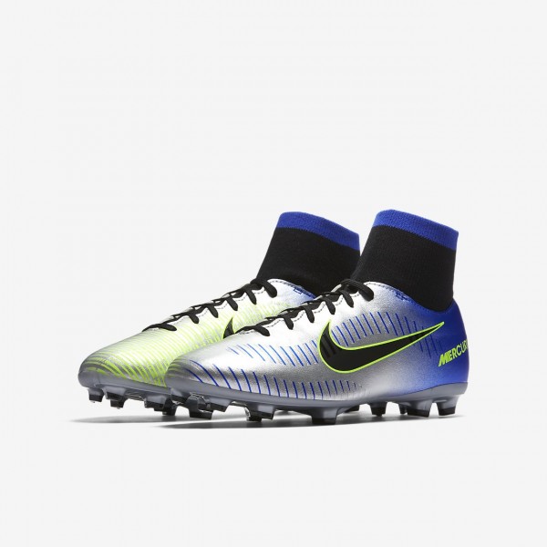 Nike Jr. Mercurial Victory VI Dynamic Fit Neymar Fg Fußballschuhe Mädchen Blau Silber Grün Schwarz 8