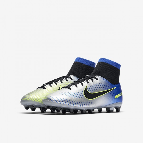 Nike Jr. Mercurial Victory VI Dynamic Fit Neymar Ag-pro Fußballschuhe Mädchen Blau Silber Grün Schwa
