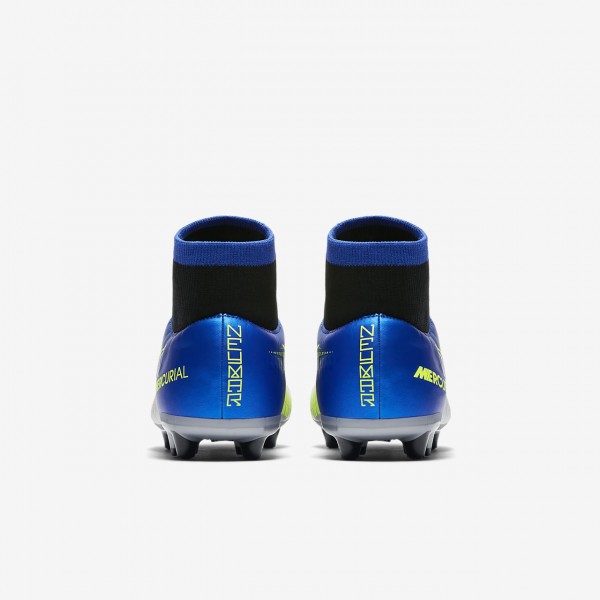 Nike Jr. Mercurial Victory VI Dynamic Fit Neymar Ag-pro Fußballschuhe Mädchen Blau Silber Grün Schwa