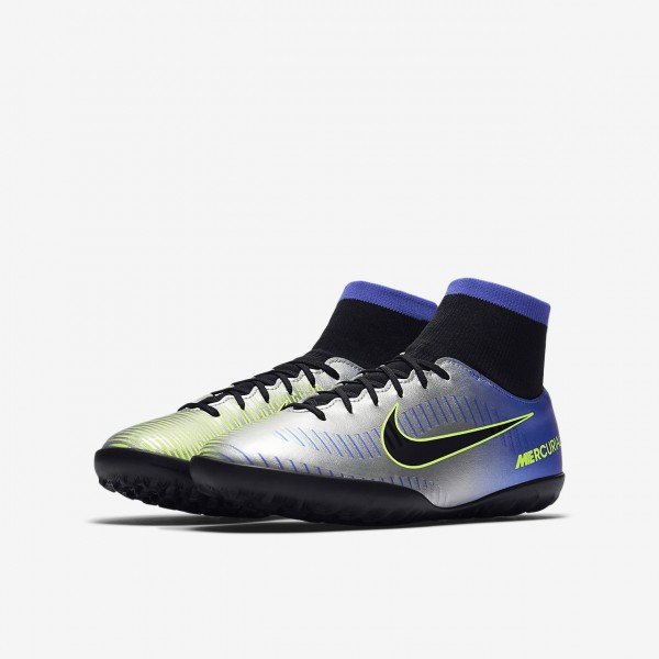 Nike Jr. Mercurialx Victory VI Dynamic Fit Neymar Tf Fußballschuhe Mädchen Blau Silber Grün Schwarz