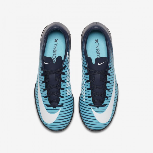 Nike Jr. Mercurial Victory VI Tf Fußballschuhe Mädchen Obsidian Blau Weiß 997-13832