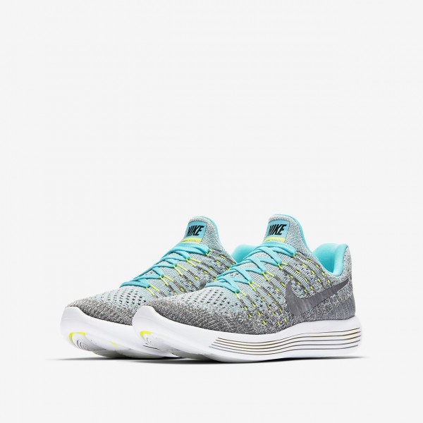 Nike Lunarepic low Flyknit 2 Laufschuhe Mädchen Grau Blau Grün Metallic Silber 873-93813