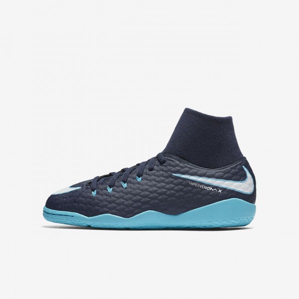 Nike Jr. Hypervenomx Phelon III Dynamic Fit Ic Fußballschuhe Mädchen Obsidian Blau Weiß 262-72068