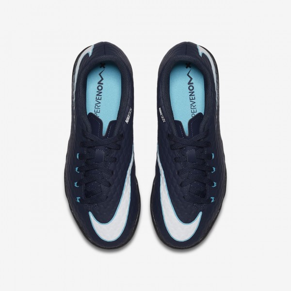 Nike Jr. Hypervenomx Phelon 3 Tf Fußballschuhe Mädchen Obsidian Blau Weiß 940-92585