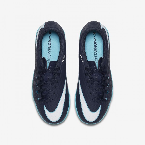 Nike Jr. Hypervenomx Phelon 3 Ic Fußballschuhe Mädchen Obsidian Blau Weiß 637-82002