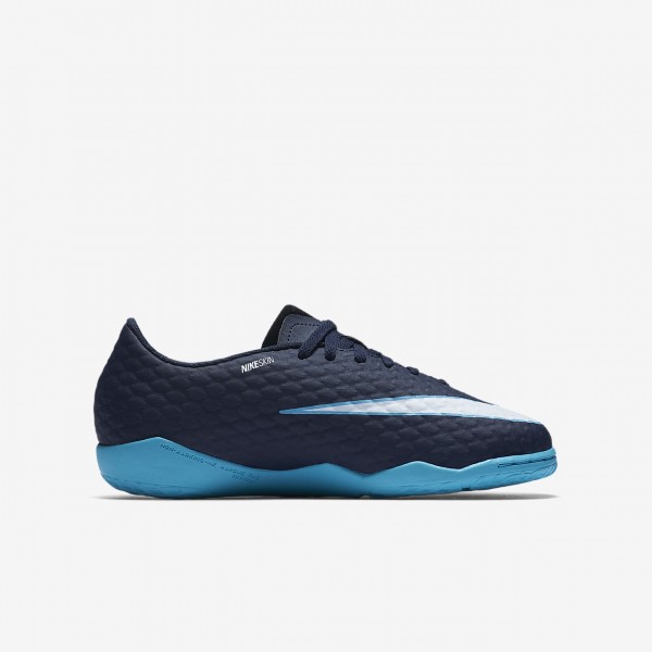 Nike Jr. Hypervenomx Phelon 3 Ic Fußballschuhe Mädchen Obsidian Blau Weiß 637-82002