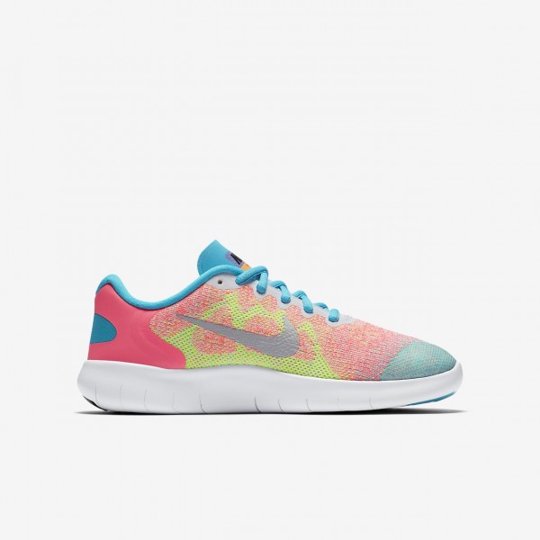 Nike Free Rn 2017 Laufschuhe Mädchen Weiß Blau Pink Metallic Silber 284-85775