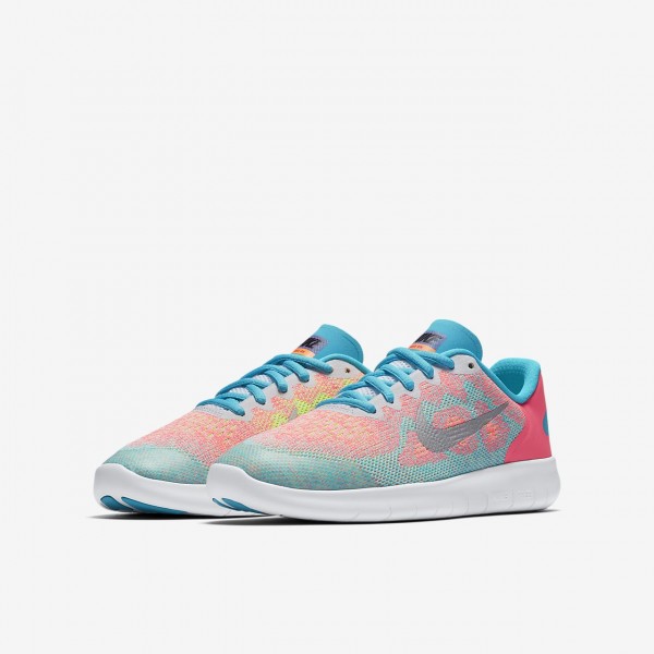 Nike Free Rn 2017 Laufschuhe Mädchen Weiß Blau Pink Metallic Silber 284-85775
