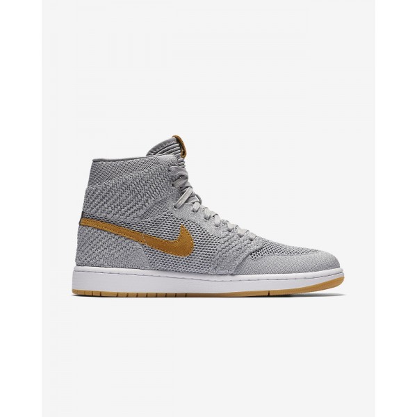 Nike Air Jordan 1 Retro high Flyknit Freizeitschuhe Herren Grau Gelb Weiß Gold 514-83941