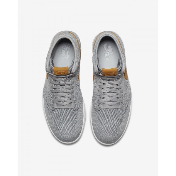 Nike Air Jordan 1 Retro high Flyknit Freizeitschuhe Herren Grau Gelb Weiß Gold 514-83941