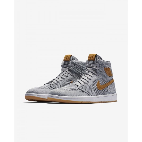 Nike Air Jordan 1 Retro high Flyknit Freizeitschuhe Herren Grau Gelb Weiß Gold 514-83941