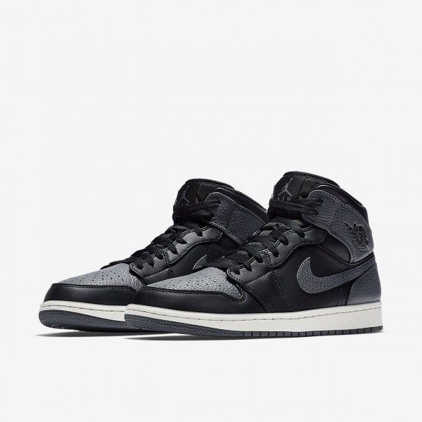 Nike Air Jordan 1 Mid Freizeitschuhe Herren Schwarz Weiß Dunkelgrau 479-20881