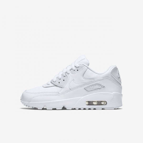 Nike Air Max 90 Leder Freizeitschuhe Jungen Weiß ...