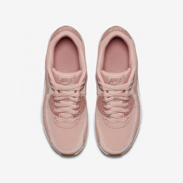Nike Air Max 90 Se Leder Freizeitschuhe Jungen Rosa Weiß Hellbraun Pink 930-14770