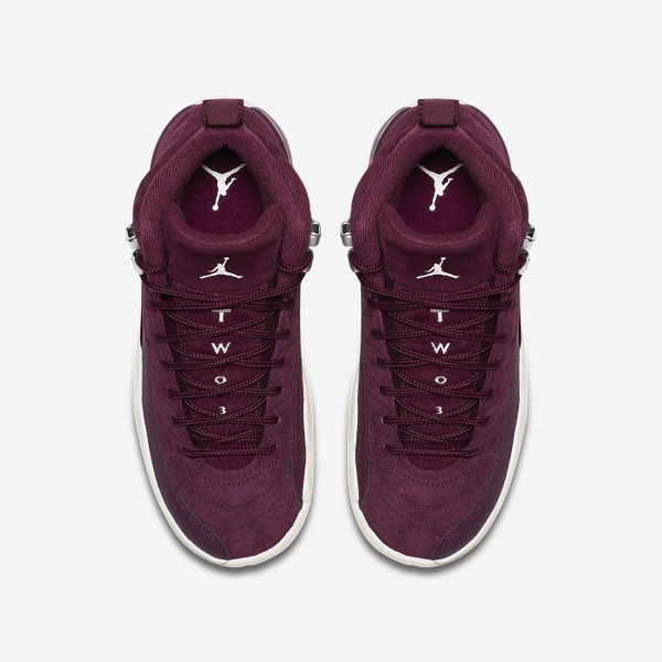 Nike Air Jordan Retro 12 Outdoor Schuhe Jungen Bordeaux Metallic Silber Weiß 974-39548