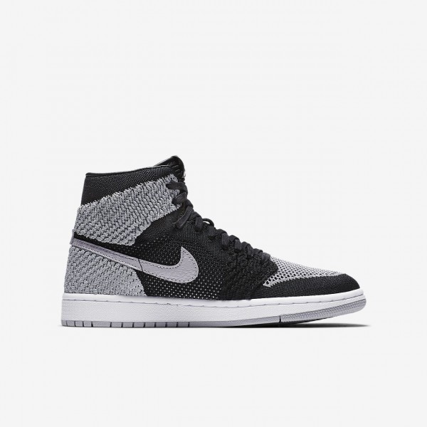 Nike Air Jordan 1 Retro high Flyknit Freizeitschuhe Jungen Schwarz Weiß Grau 498-76794