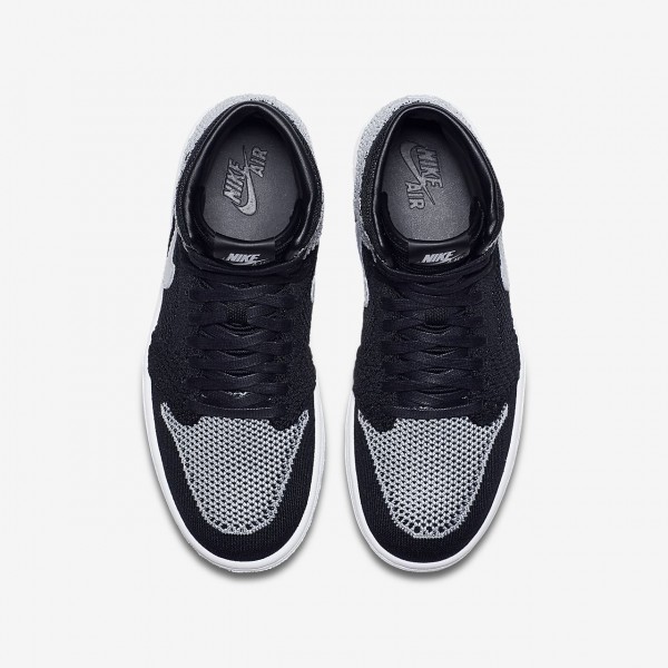 Nike Air Jordan 1 Retro high Flyknit Freizeitschuhe Jungen Schwarz Weiß Grau 498-76794