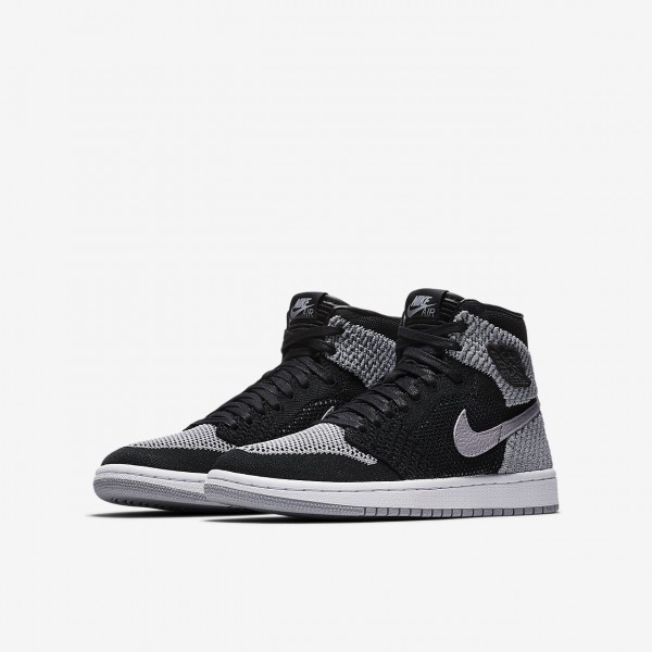 Nike Air Jordan 1 Retro high Flyknit Freizeitschuhe Jungen Schwarz Weiß Grau 498-76794