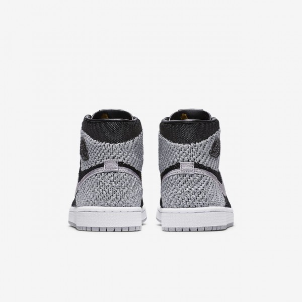 Nike Air Jordan 1 Retro high Flyknit Freizeitschuhe Jungen Schwarz Weiß Grau 498-76794