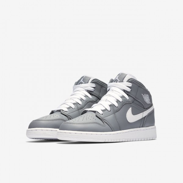 Nike Air Jordan 1 Mid Outdoor Schuhe Jungen Grau Weiß 242-83978