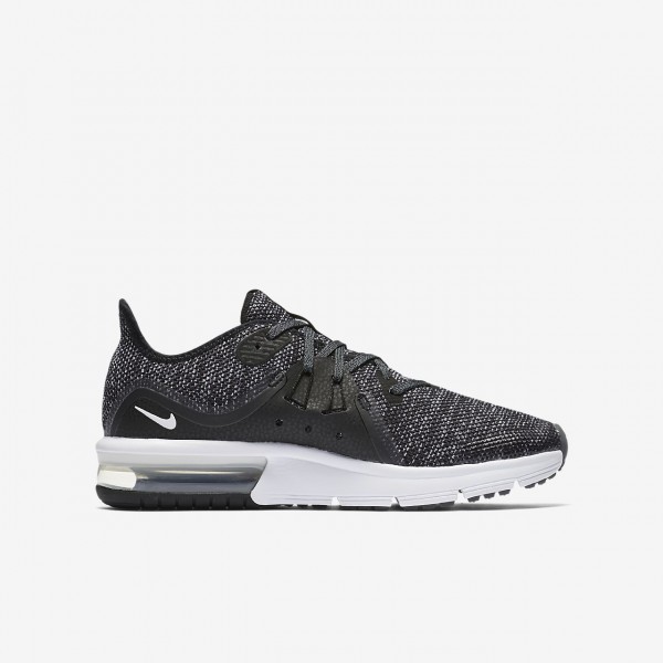Nike Air Max Sequent 3 Laufschuhe Mädchen Schwarz Dunkelgrau Weiß Metallic Silber 226-73947