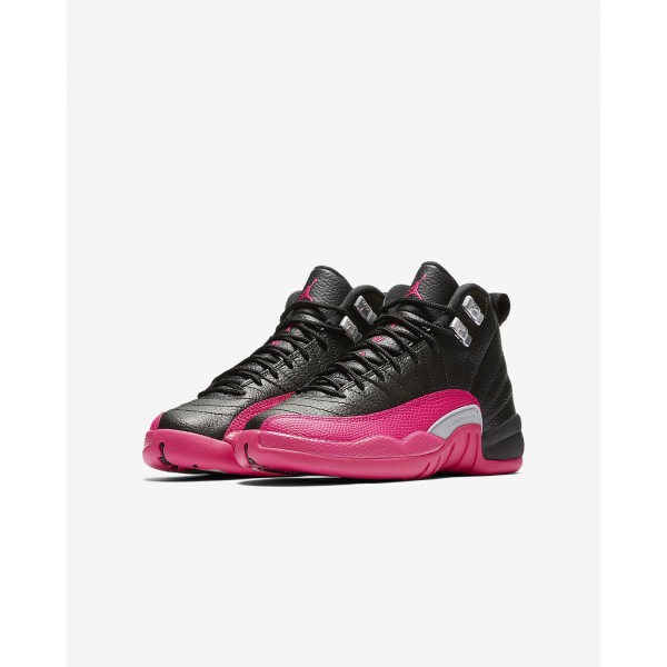 Nike Air Jordan 12 Retro Outdoor Schuhe Mädchen Schwarz Metallic Silber Rosa 295-38911