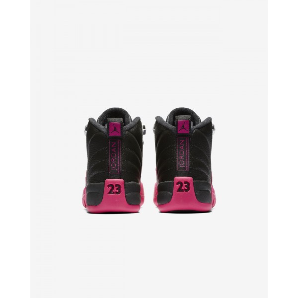 Nike Air Jordan 12 Retro Outdoor Schuhe Mädchen Schwarz Metallic Silber Rosa 295-38911