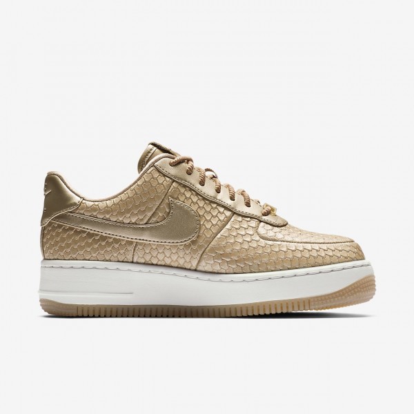 Nike Air Force 1 Upstep Premium Freizeitschuhe Damen Hellbraun Weiß 832-60110