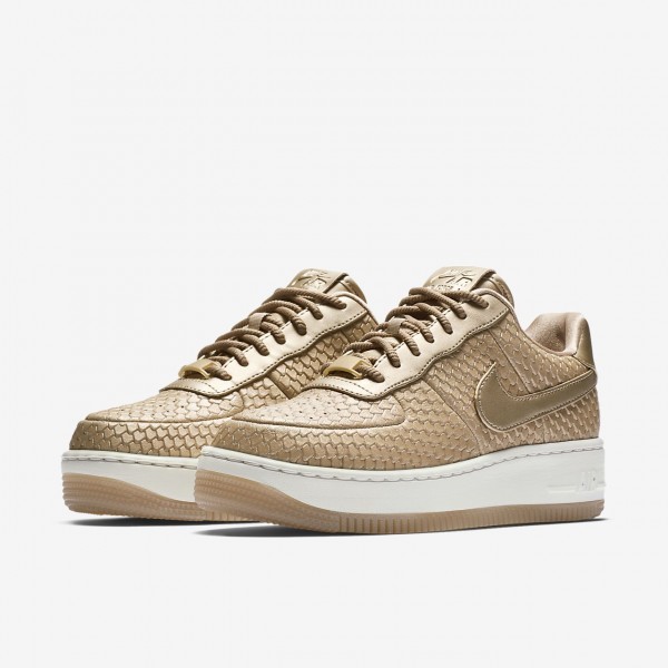 Nike Air Force 1 Upstep Premium Freizeitschuhe Damen Hellbraun Weiß 832-60110