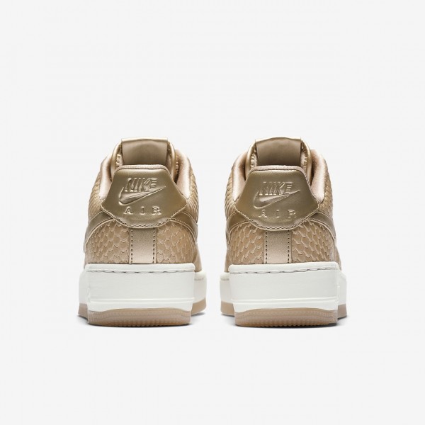 Nike Air Force 1 Upstep Premium Freizeitschuhe Damen Hellbraun Weiß 832-60110